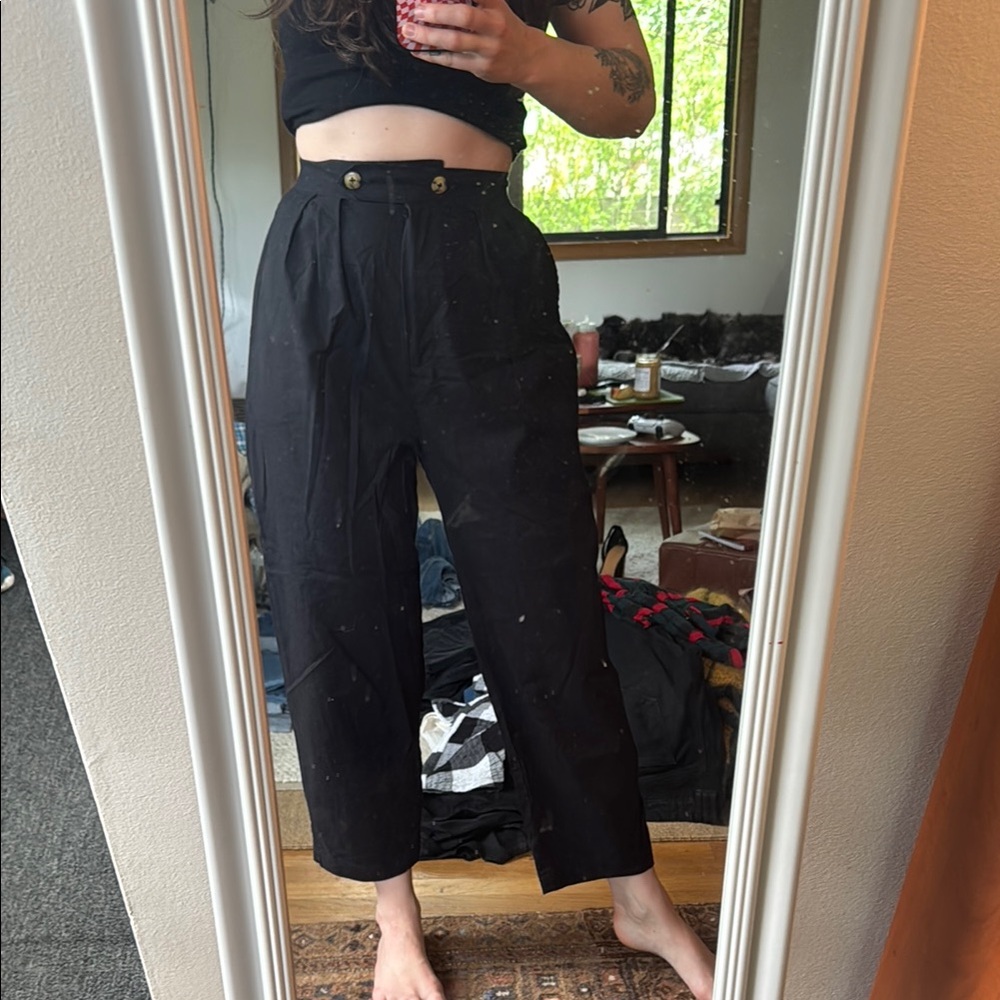 Athena Newton Black Linen Pleated Trouser